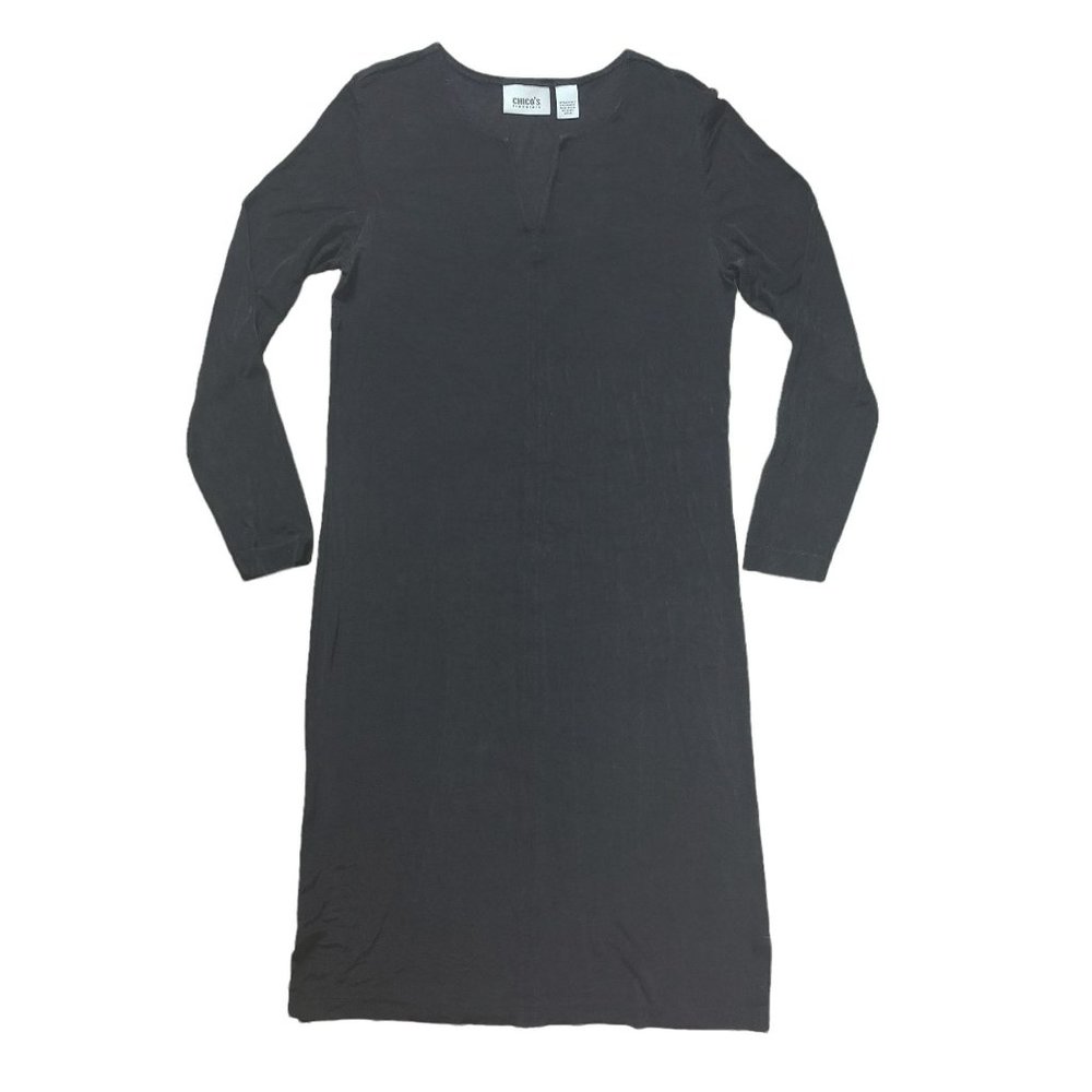 Chico's Travelers Black Midi Slinky Stretch Dress Size S